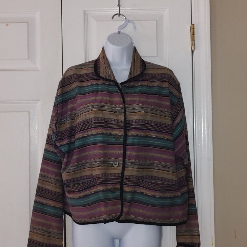 L.L. Bean Vintage striped multicolor button down light weight jacket  Sz 12